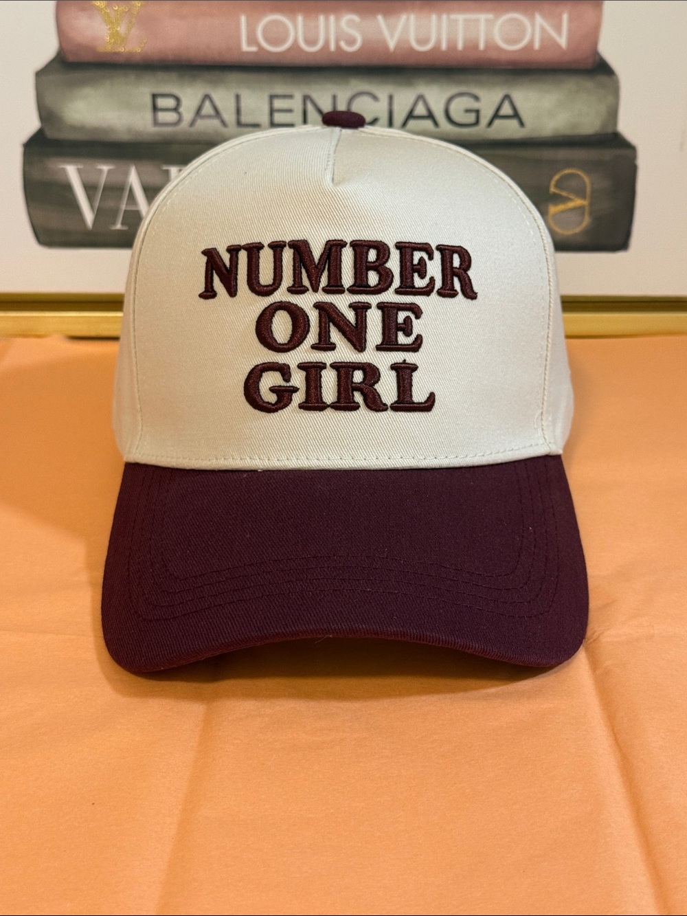Zenana Two-Tone 'Number One Girl' Baseball Cap - Cream & Burgundy